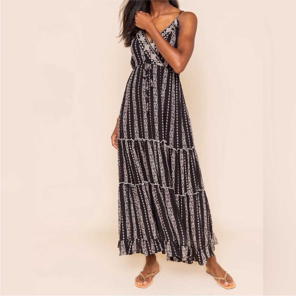 Blue Rain Black and Gold Maxi Dress